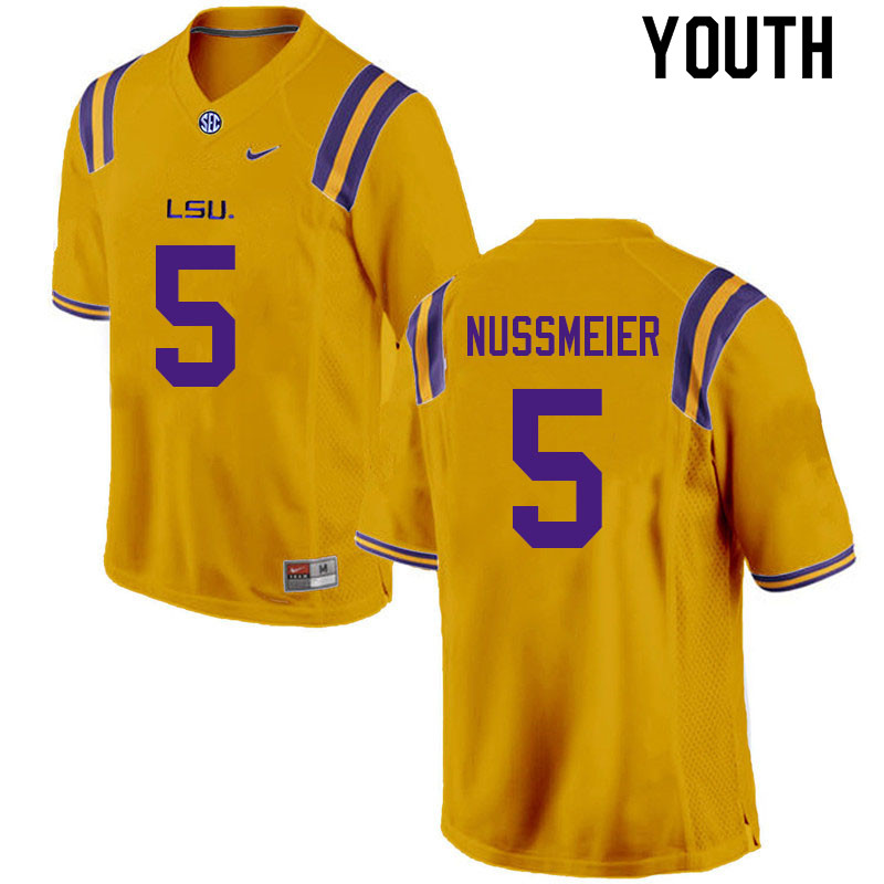 Youth #5 Garrett Nussmeier LSU Tigers College Football Jerseys Sale-Gold